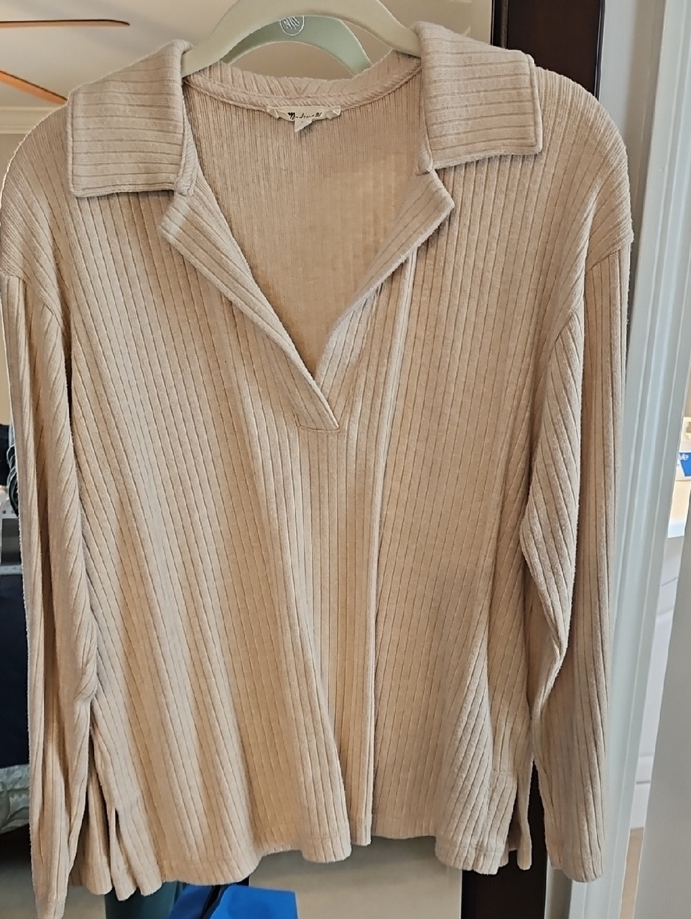 Madewell Ribbed Collared V-Neck Top - Cream